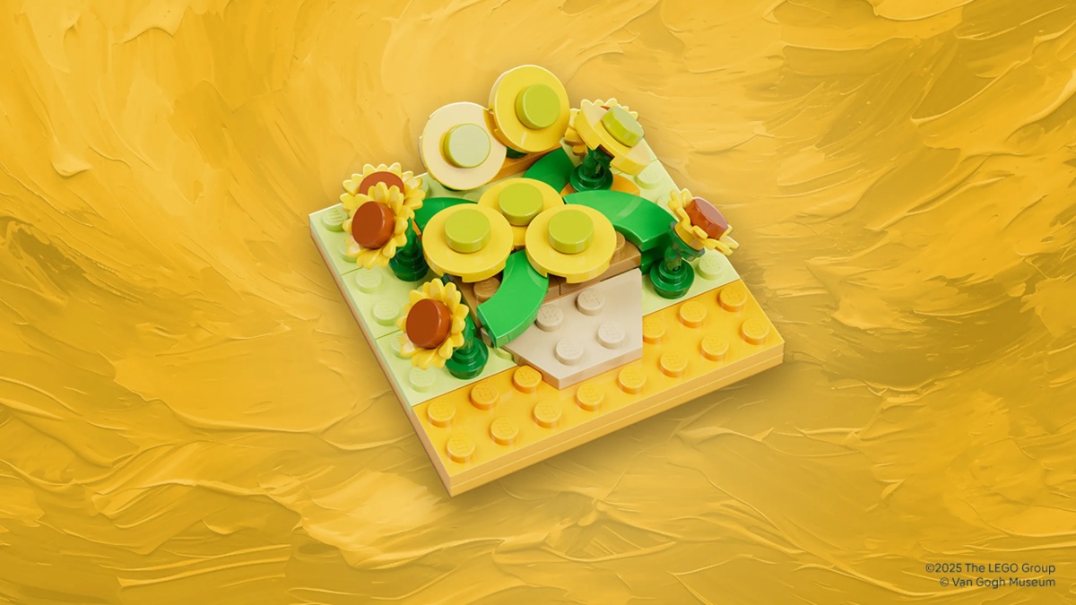 Build a tiny LEGO van Gogh Sunflowers to take home for free